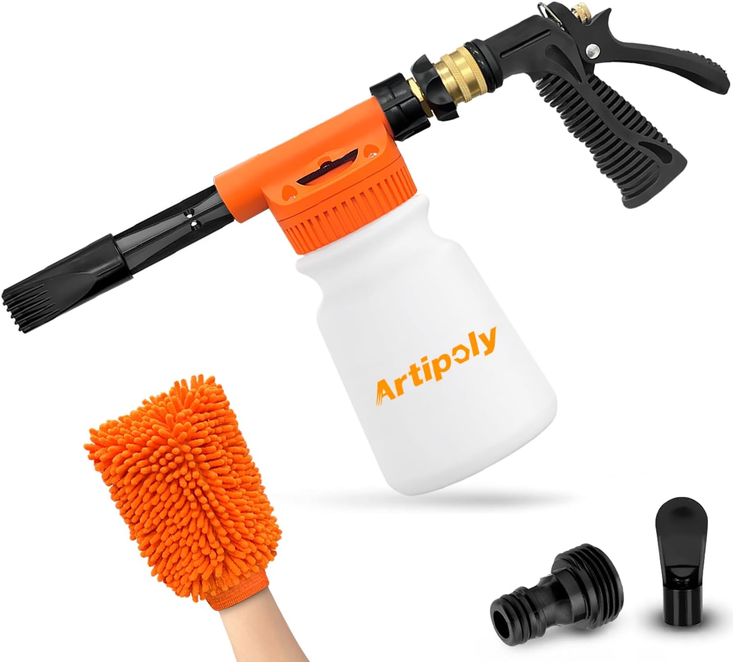 Car Wash Foam Gun + Microfiber Wash Mitt - Car Foam Sprayer - Foam Cannon for Hose - Spray Gun Cleaner - Snow Blaster for Cars, Boats, RVs, Foam Cannon Connects to Any Garden Hose