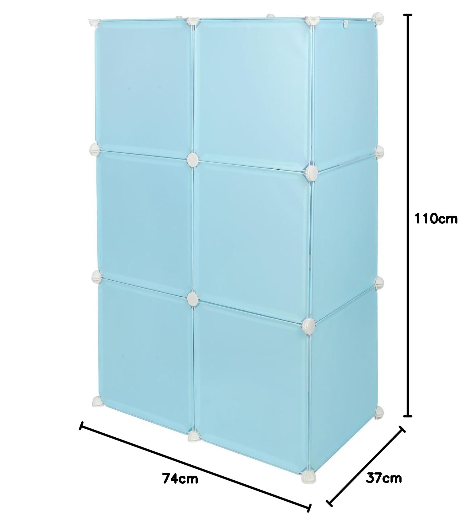 Supfine Aufbewahrungsschrank für Kinder, 6 Würfel, modularer Schrank mit Türen, Regal aus Kunststoff, ABS, Aufbewahrungsschrank für Spielzeug, Kleidung (blau, 74 x 37 x 110 cm)