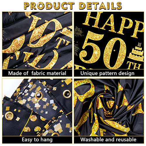 Image of 50th Birthday Decorations for Men Women - Happy 50th Birthday Banner Party Decorations Black Gold 50 Years Birthday Party Suppiles Background for Home Outdoor Birthday Decor(71 x 45 inch)