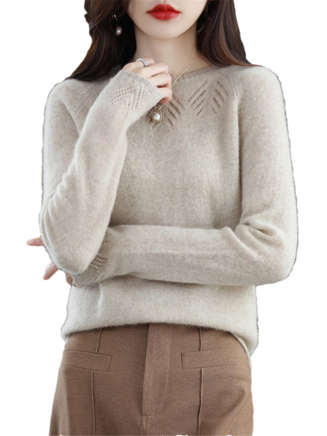 Disimlarl Maglione da donna in lana lavorato a maglia pullover girocollo tinta unita maglione comodo top