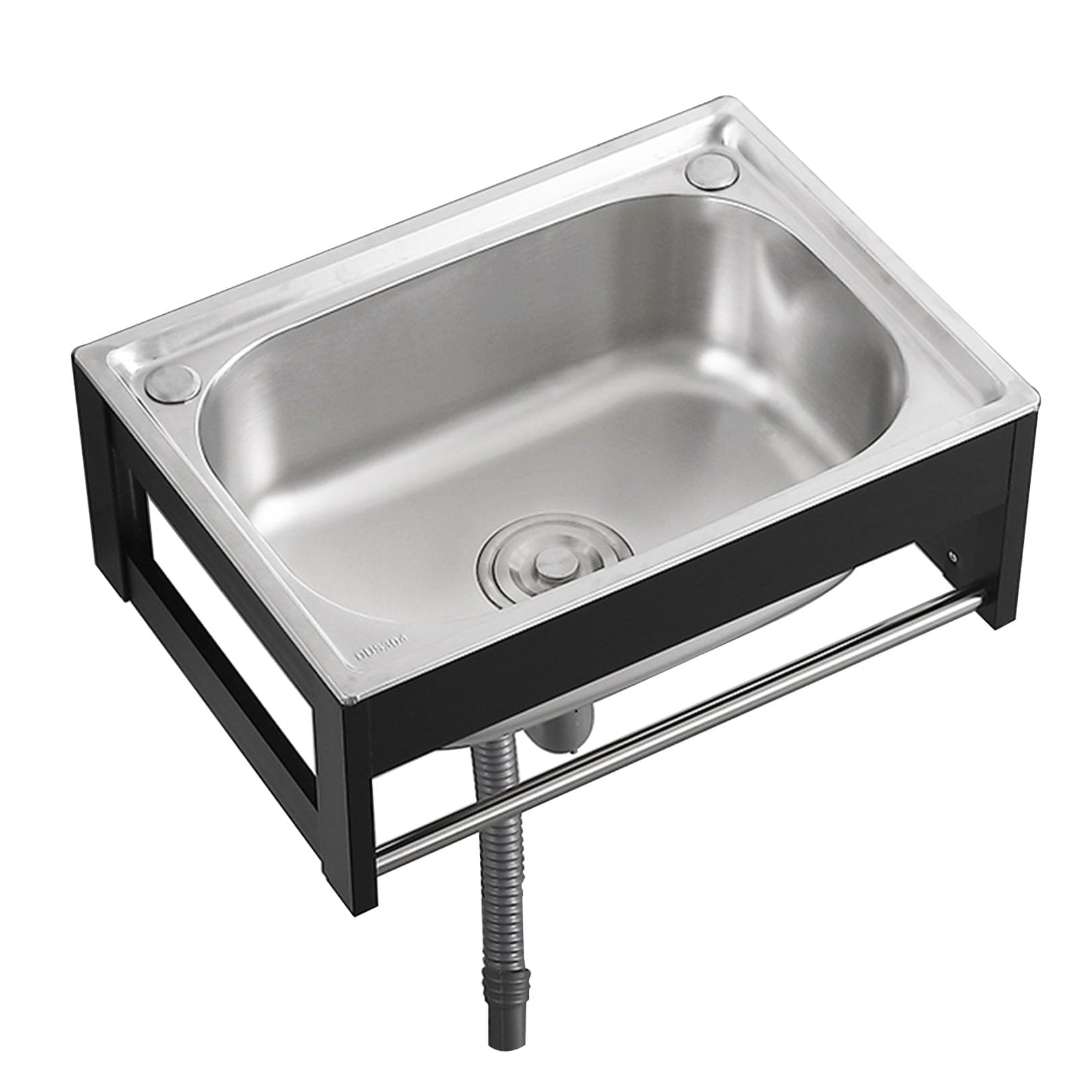 Lavello da parete in acciaio inox, piccolo lavello da cucina industriale con supporto per lavanderia, garage e ristorante, 48 x 35 x 21 cm