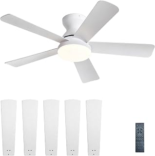 42 Inch White Reversible Dimmable Ceiling Fan with Lights and Remote Control