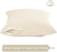 Vista 157 de PHF Fundas de almohada 100% algodón con tejido de gofre de 24 x 24 pulgadas, paquete de 2 fundas cuadradas para decoración elegante del hogar, sin