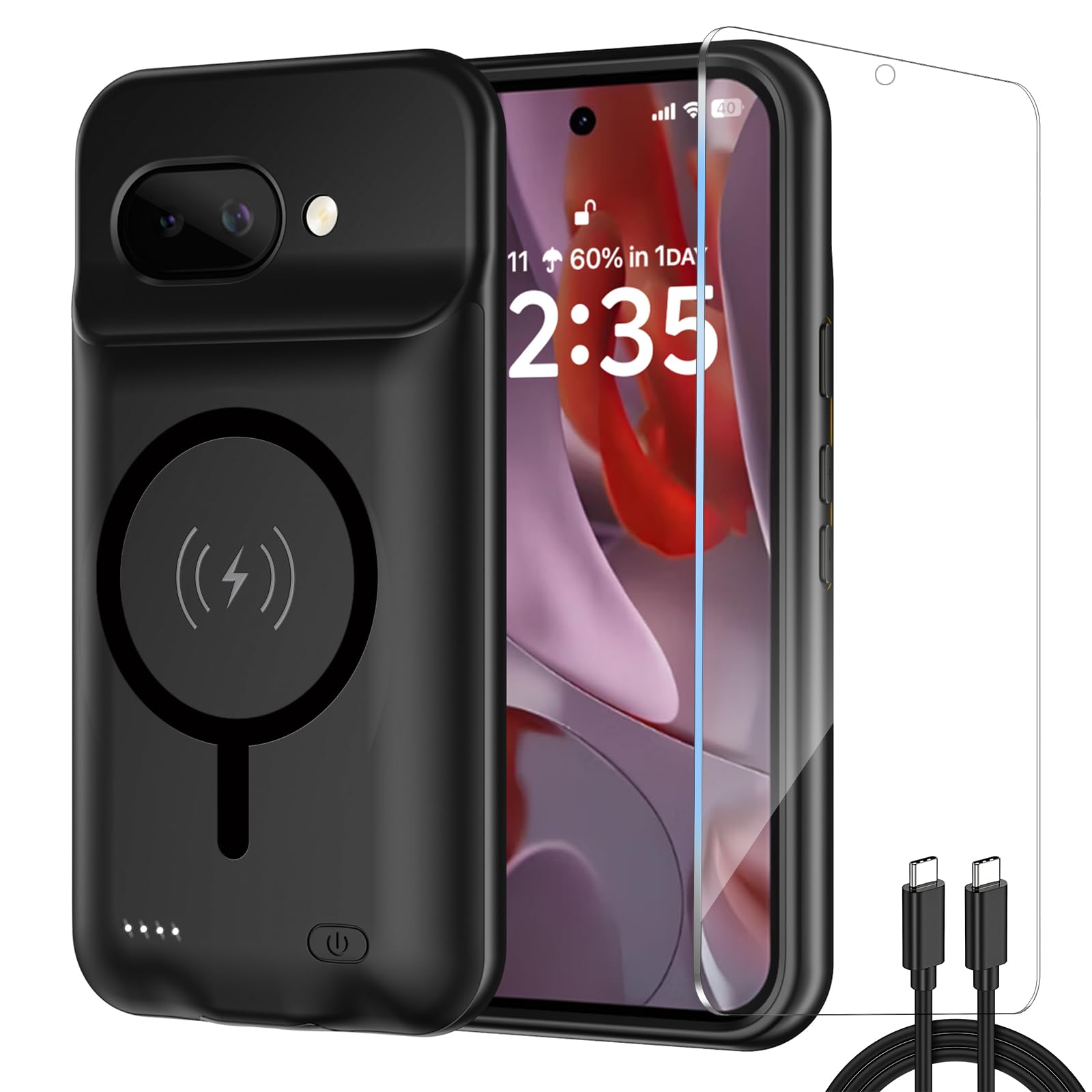 Funda de carga portátil recargable para Pixel 9A, 10000mAh compatible con iPhone 17 Pro (6,3 pulgadas) con carcasa de carga para batería externa (Negro)