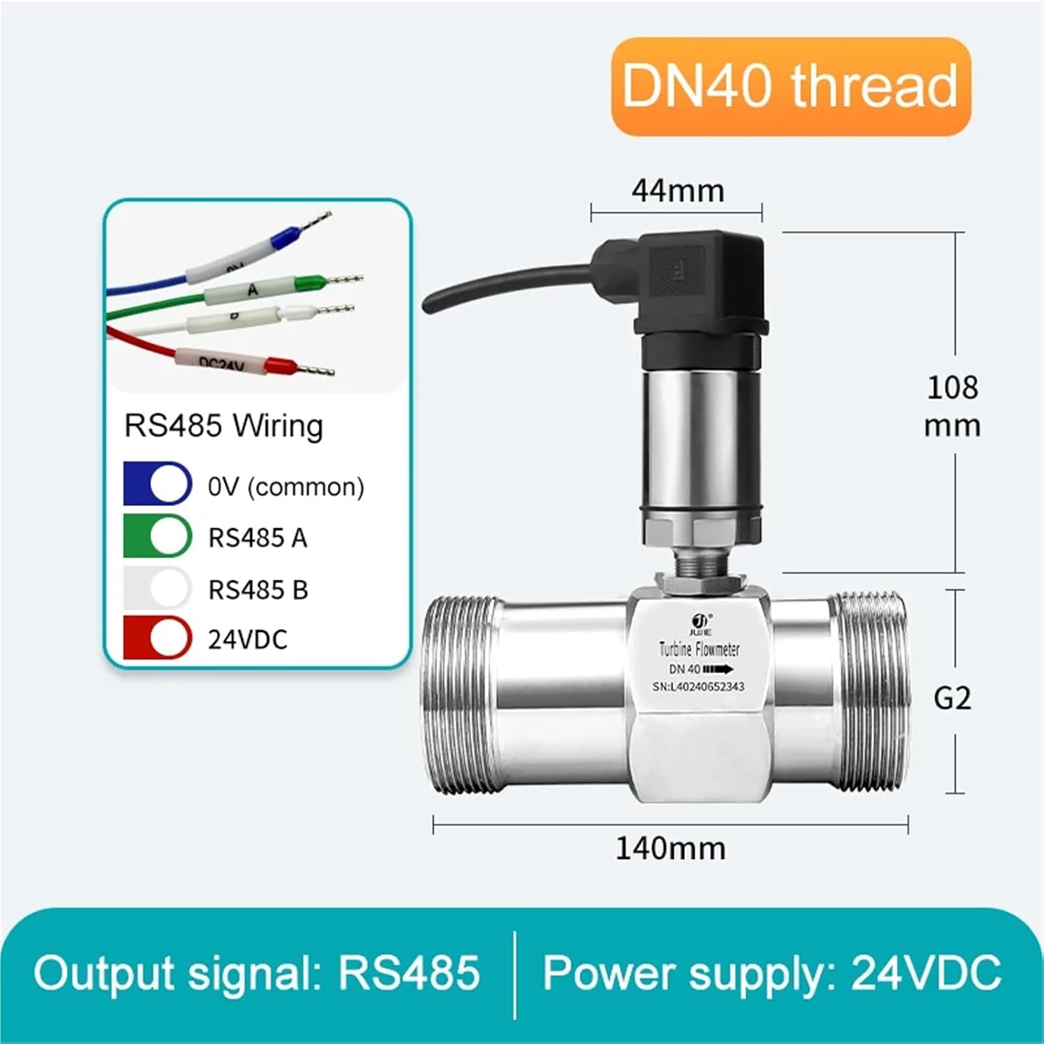 Liquid Flow Sensor Water Gasoline Methanol Diesel Fuel Turbine Flow Meter 1 inch 4-20mA RS485 Signal Output(DN40 (RS485))