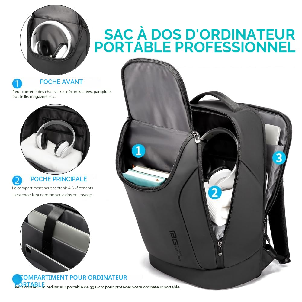 BANGE Business Smart Backpack Waterproof 15.6 Inch Laptop Travel Durable Black