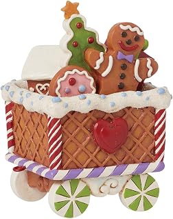 Enesco Jim Shore Heartwood Creek Gingerbread Christmas Train Car Figurine- Stone Resin Hand Painted Crafted Collectible Santa Figurines Christmas Home Decor Statue, 5.25 Inch