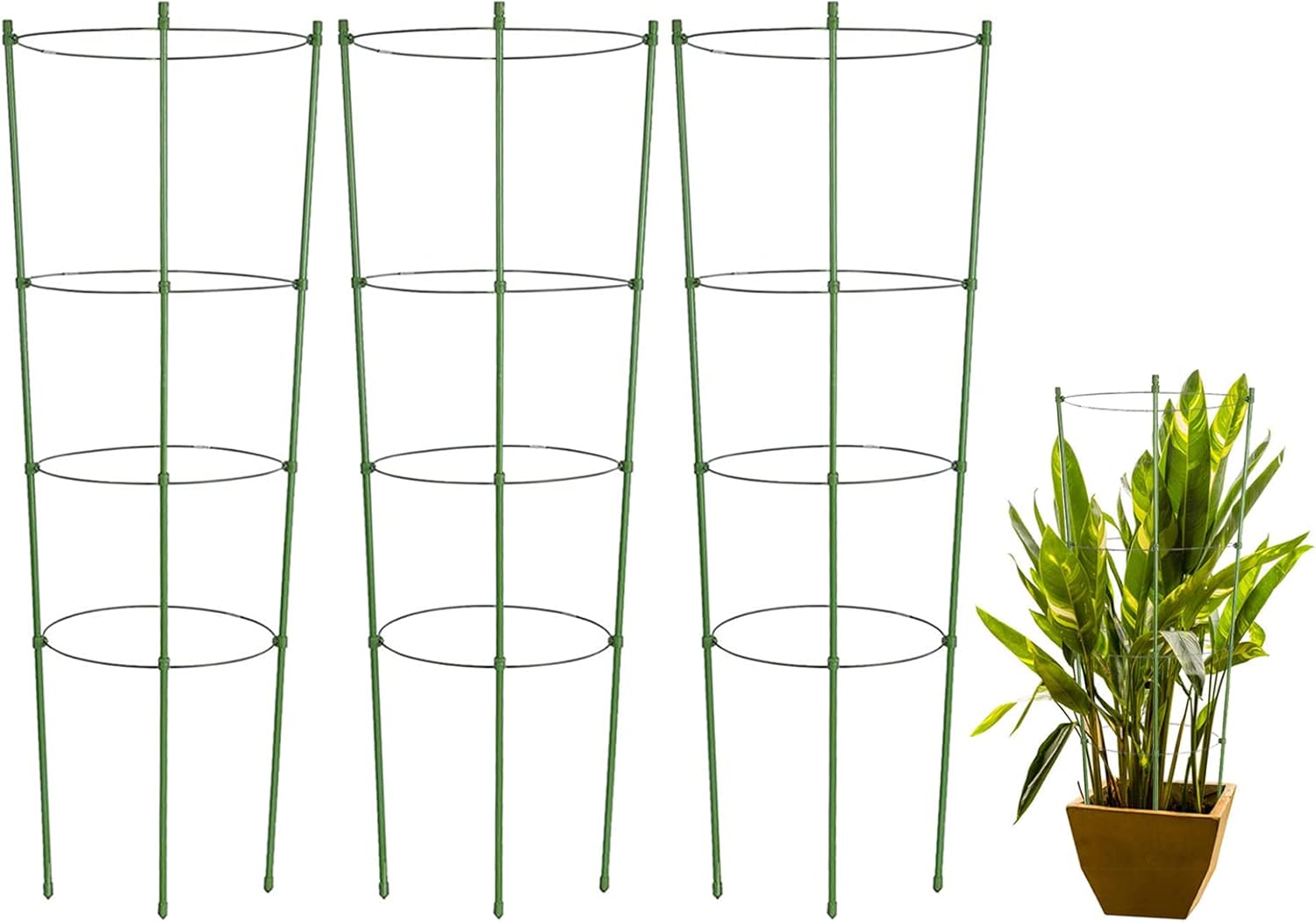 3 Pack Plant Support Cages 36 inch Tomato Cages, Cucumber Trellis Plant Stake with Adjustable Rings for Vegetables Flowers Fruit