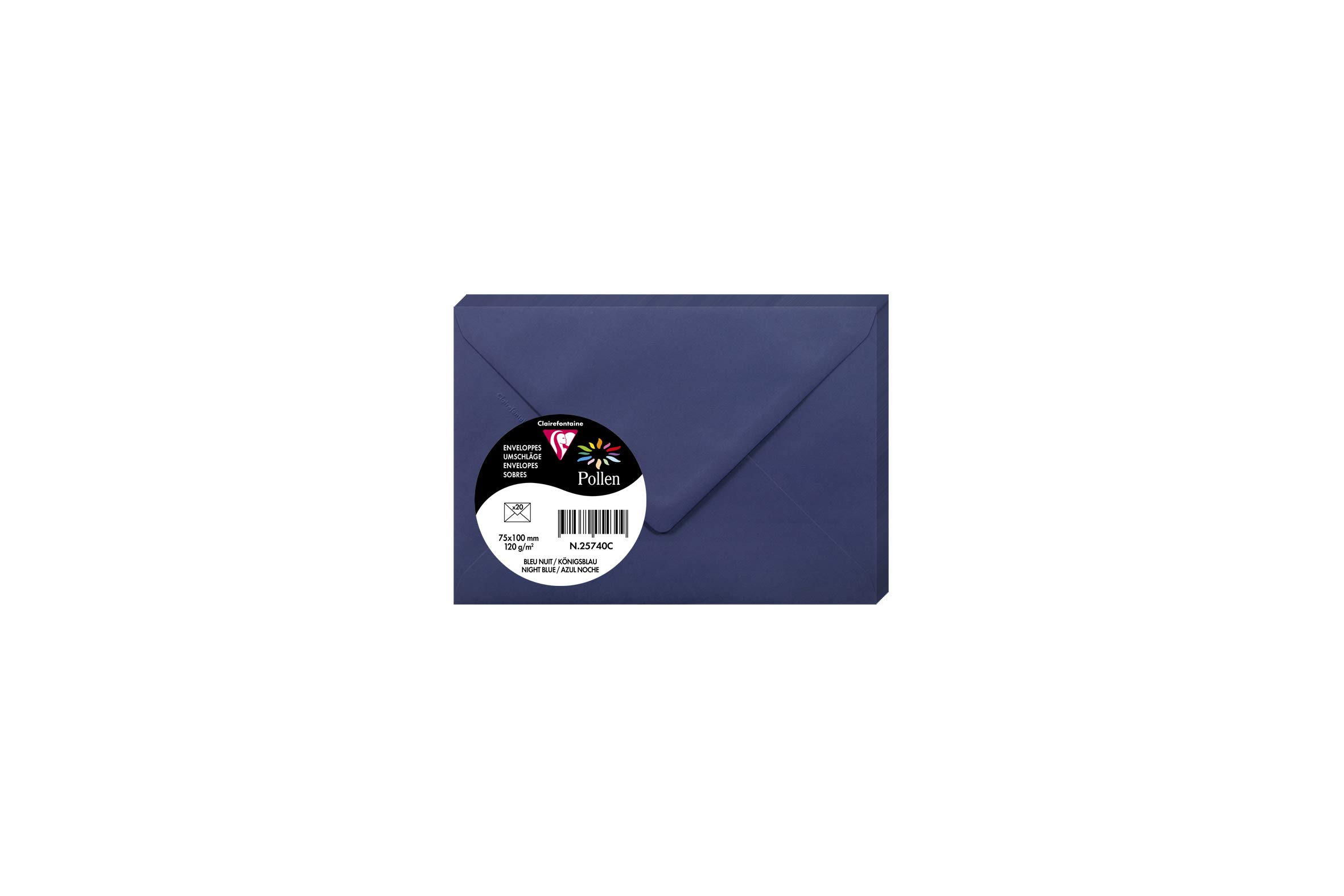 Clairefontaine 25740C Pack of 20 Gummed Envelopes 7,5x10cm 120g/m² Colour Midnight Blue Invitation Events Correspondence Pollen Range Premium Smooth Paper