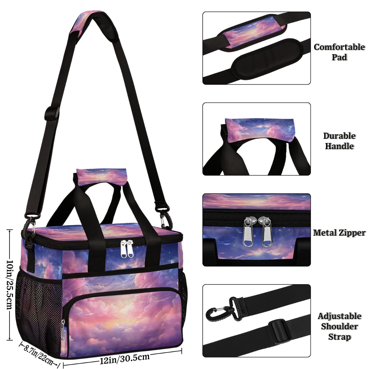 Cloud Insulated Picnic Backpack Lunch Box for Women Men Picnic Basket Tote Lunch Bag Picnic Bag Portable Lunch Bags for Picnic, Beach, Work, Trip,Office, Camp Colorful Sky