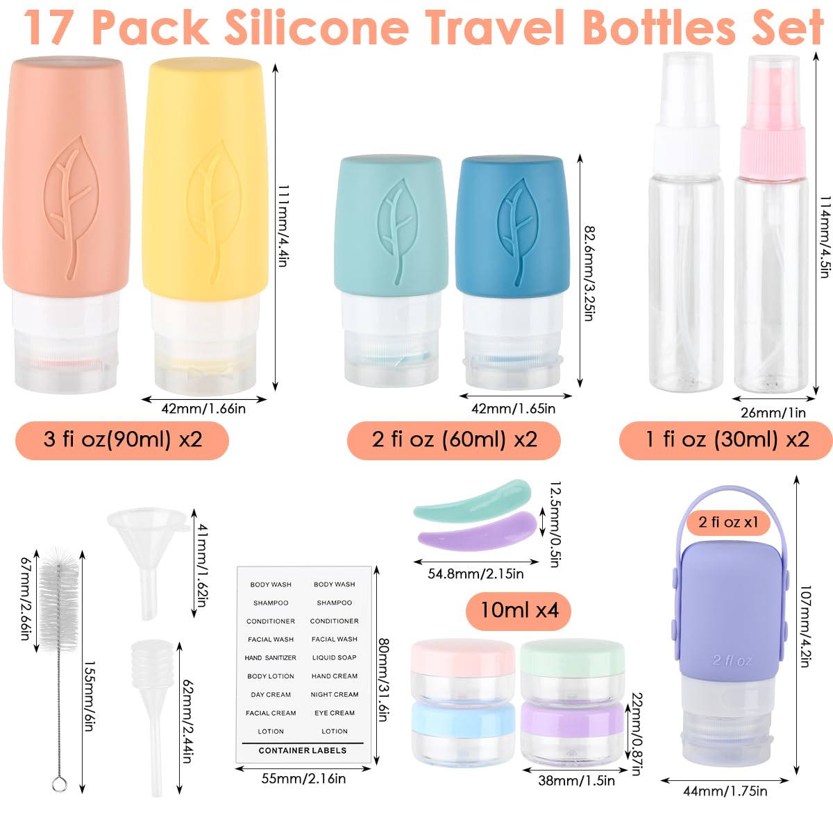 TMBMLPP Travel Bottles for Toiletries 17pcs Silicone Travel Bottle Set - Image 2