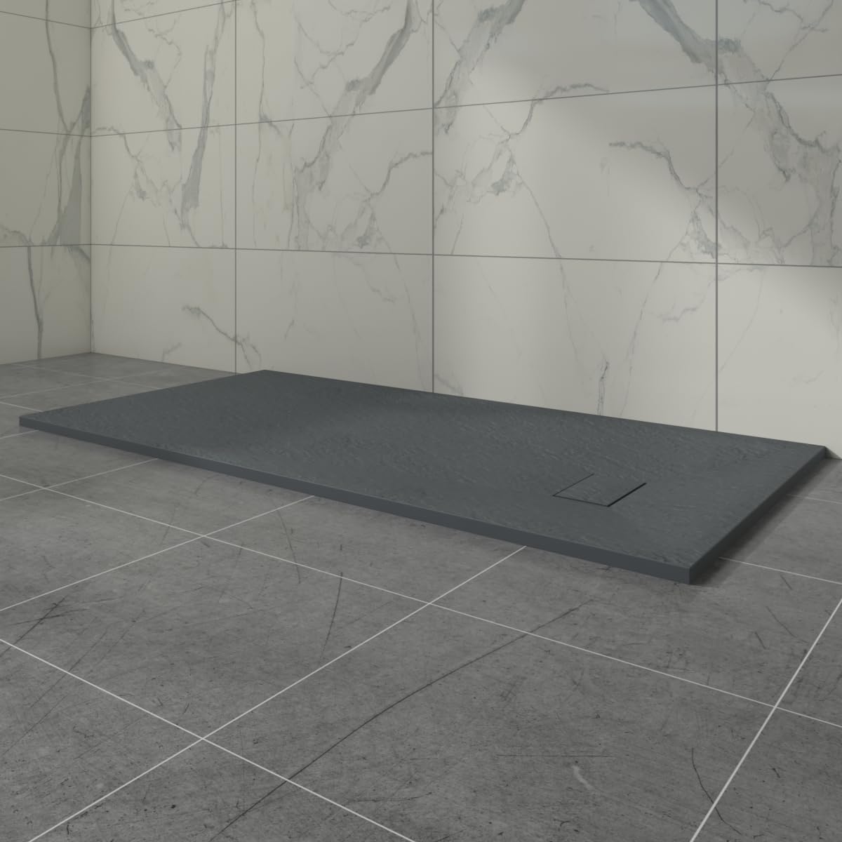 Aquariss SMC Slate Effect Shower Enclosure Tray 1700x900mm Rectangular Wetroom Shower Base Anthracite