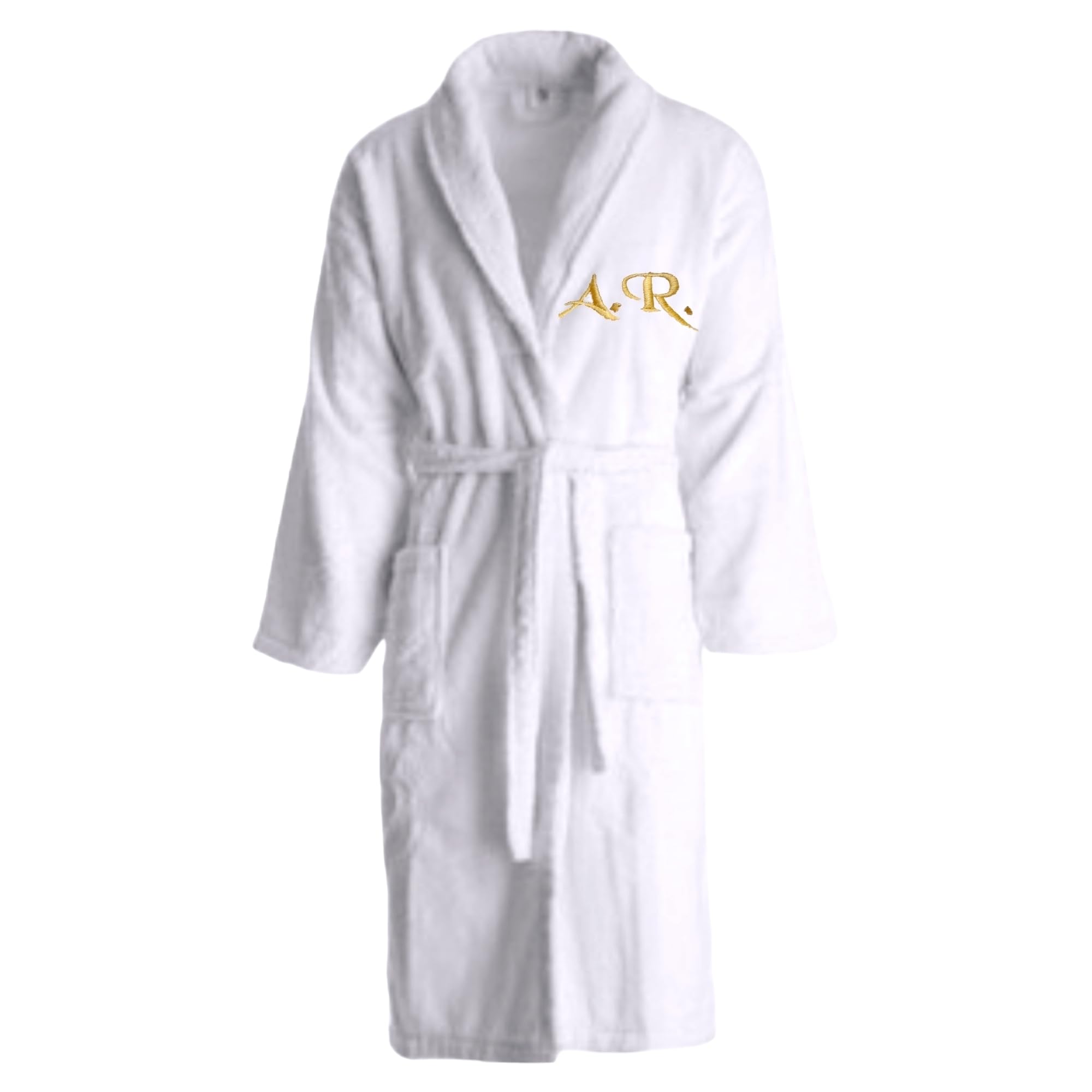 Accappatoio spa personalizzato con iniziali ricamate. Accappatoio, vestaglia, kimono in spugna di cotone (M, Bianco chiaro)