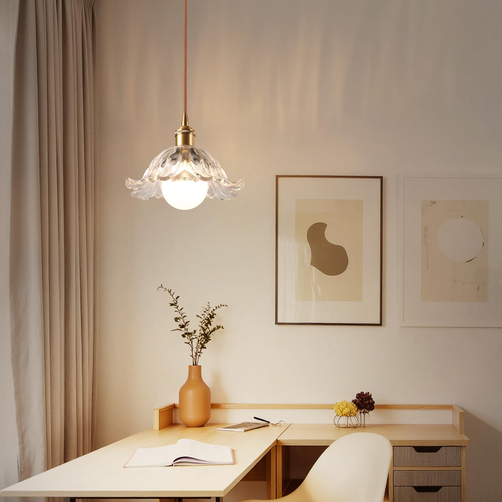 2 Stück Pendelleuchte Vintage Industrielle E27 Kronleuchter mit Blumen Kreativ Lampenschirm aus Glas Deckenleuchte Deko für Küche Esszimmer Schlafzimmer