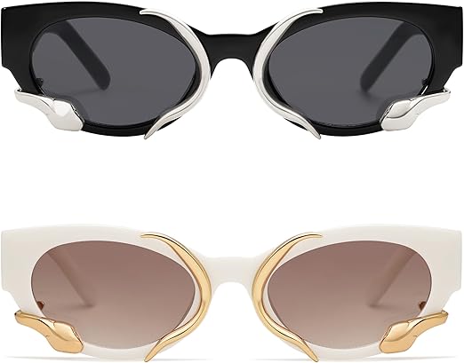 Trendy Sunglasses for Women Men Vintage Narrow Cateye Metal Snake Sunnie Y2k Accessories AP3621
