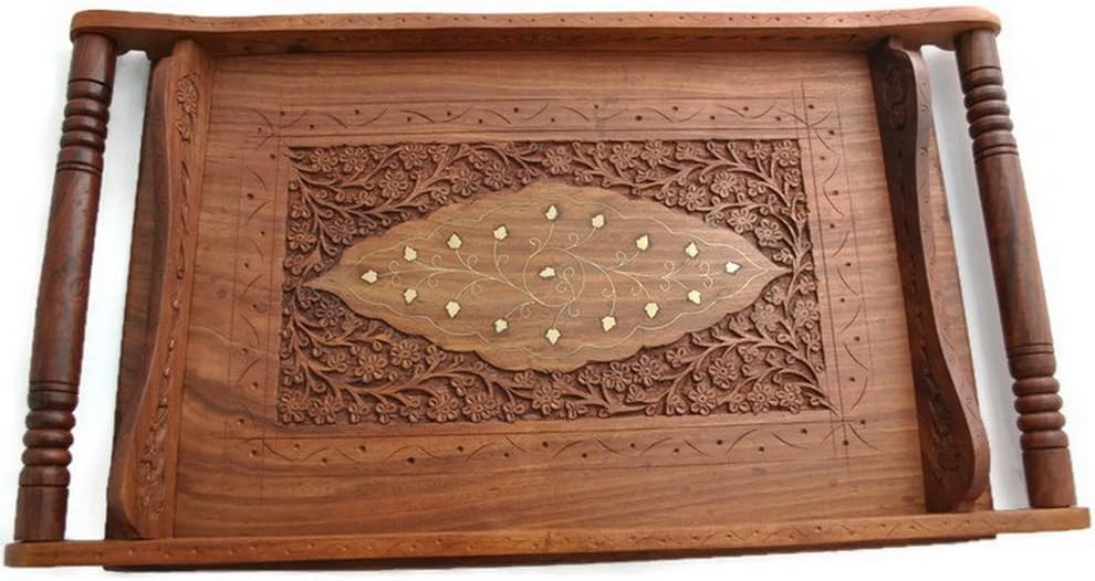 StarZebra Deals - Big Wooden Serving Tray for Ottoman with Ergonomic Handles-unique Artisan Handcrafted Vintage Look