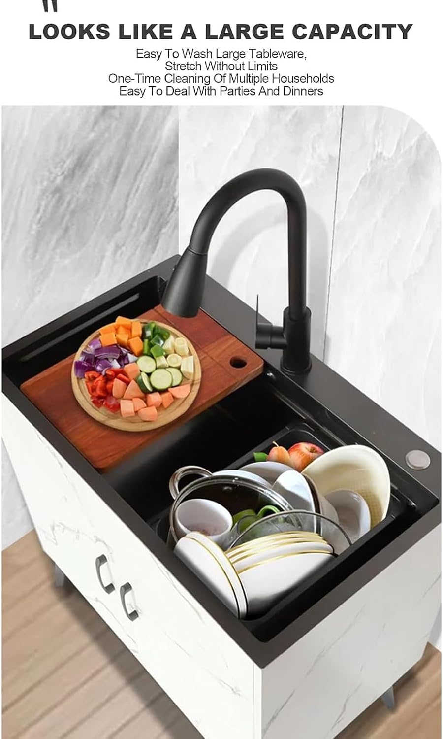 White Kitchen Sink Utility Sink Free Standing Sink Commercial with Drainer Unit and Cold and Hot Water Pipe Faucet for Outdoor Indoor Restaurant Garage Laun(