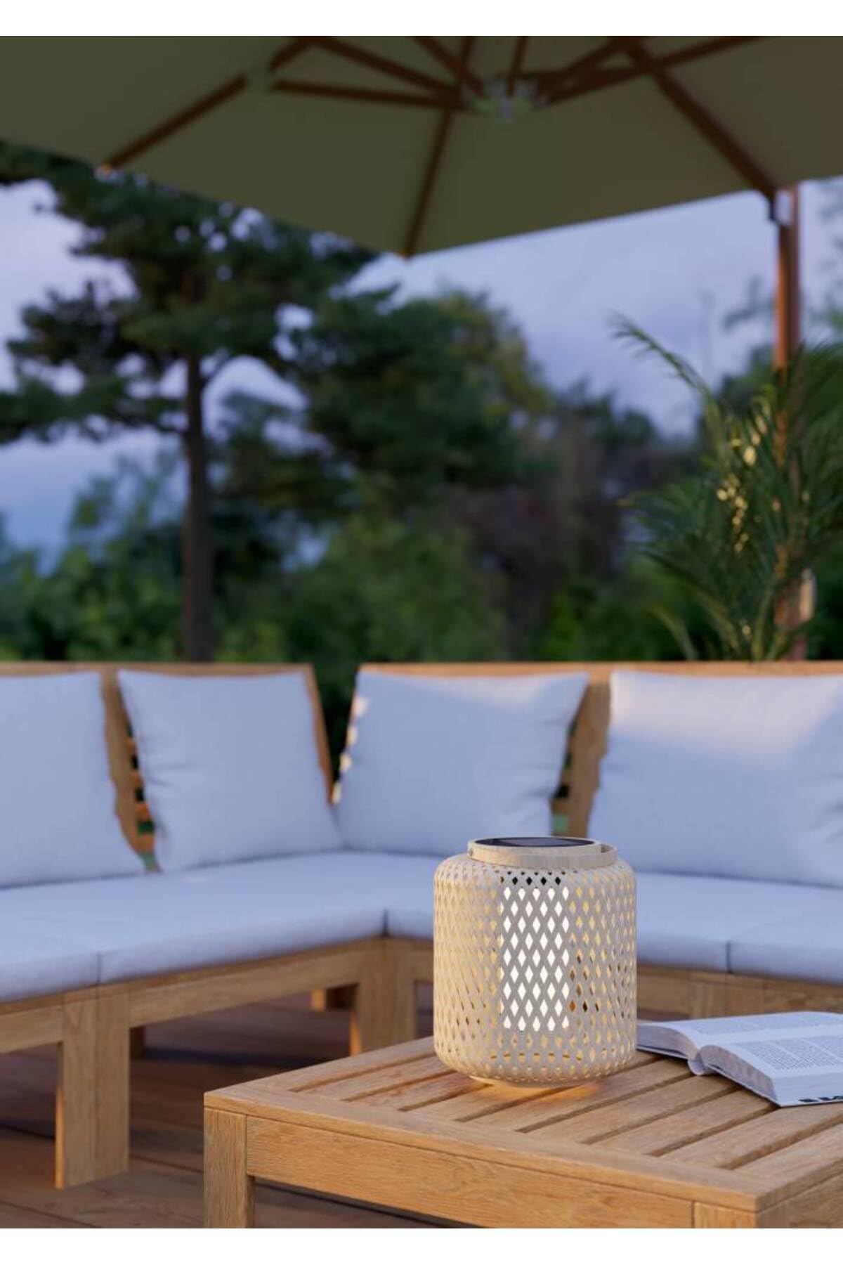 EGLO Marliano Lámpara de mesa solar led, lámpara solar para exteriores para el jardín y la terraza, balcón de ratán decorativo, iluminación exterior boho, linterna para exteriores de ratán, IP44