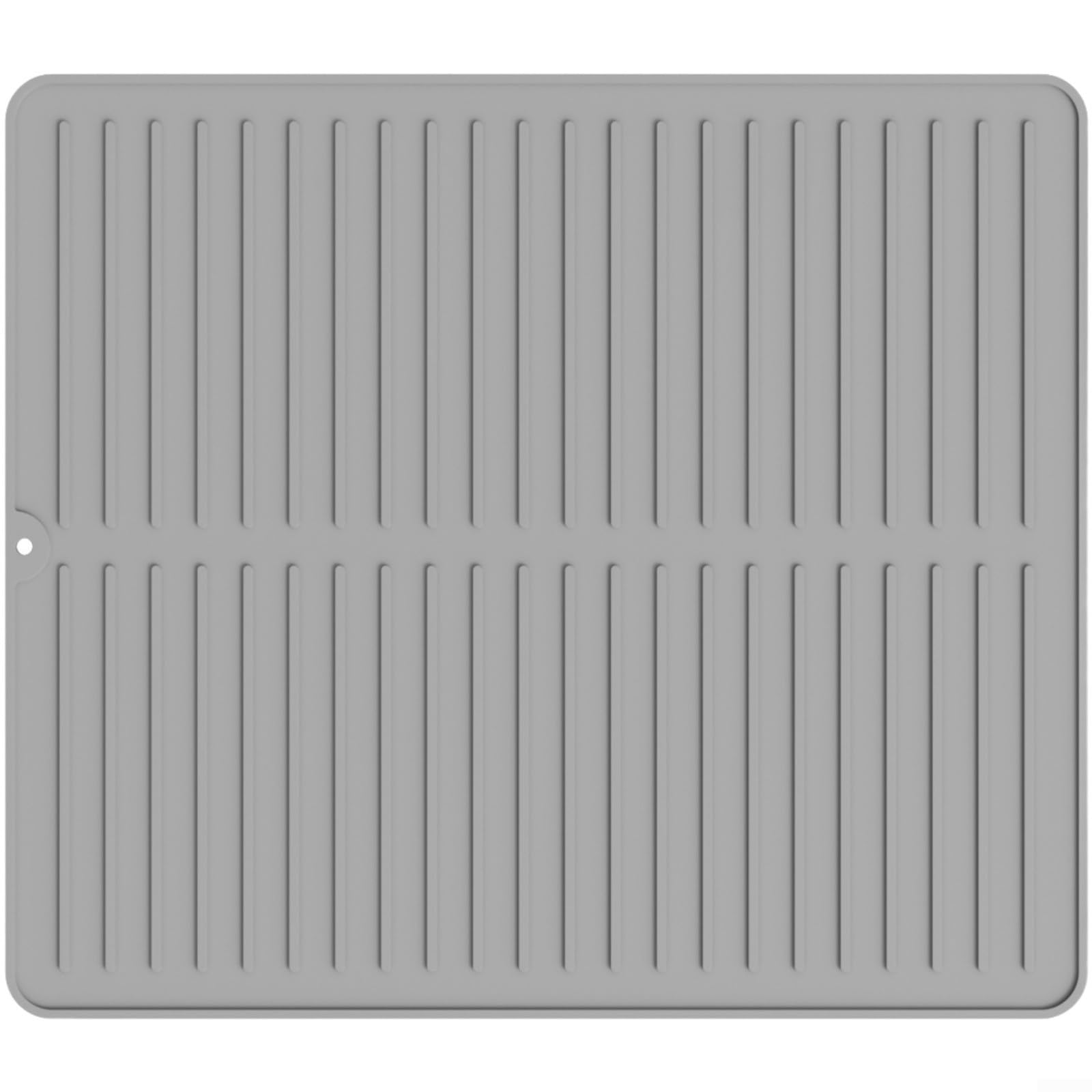 Alfombrilla escurridora de silicona gris para mantener la cocina limpia y seca