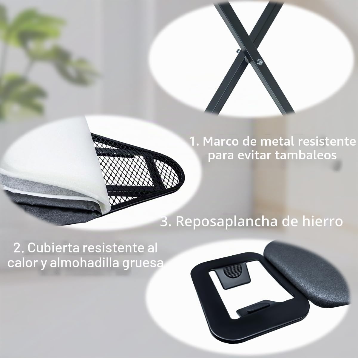 Duwee Tabla de planchar con cubierta resistente al calor y almohadilla de fieltro gruesa, plegable, altura ajustable, tabla de planchar compacta, peso ligero, fácil de almacenar, negro, 31 x 91 cm