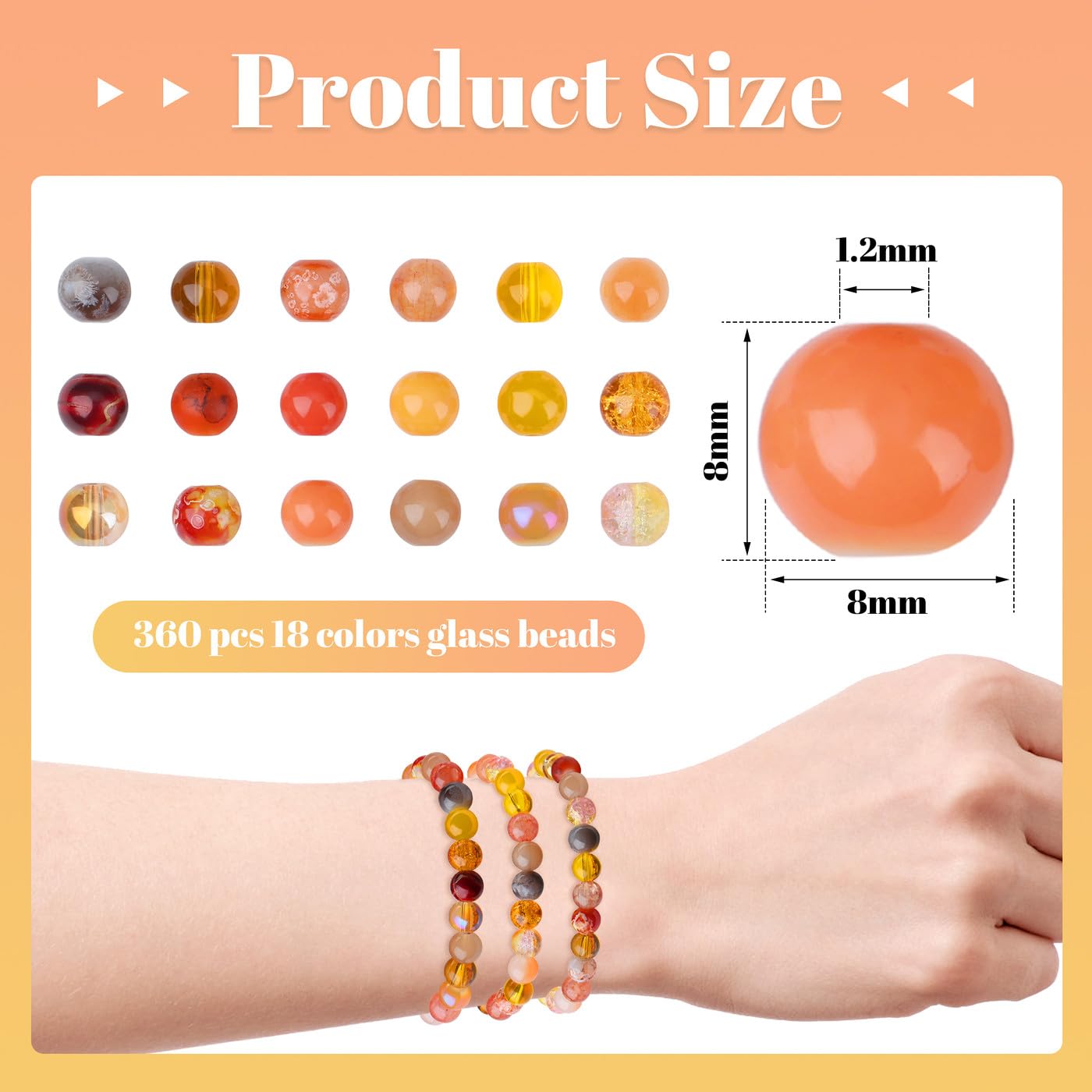 AWARDSEN 8 mm Orange Beads Round Bead Orange Earring Bracelet Necklace for Jewellery Making Crafting DIY Autumn Gifts 360 PCS Glass Beads - Image 2