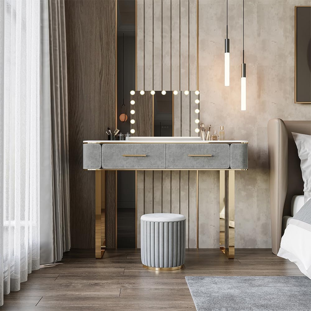 YU YUSING Specchio Trucco con Luci Hollywood, 58X45cm Specchio 15 Lampadine Led Trucco USB, 3 Temperature di Colore, Specchio da Tavolo 10X, Specchio Cosmetico da Parete, Controllo Tattile, Bianco