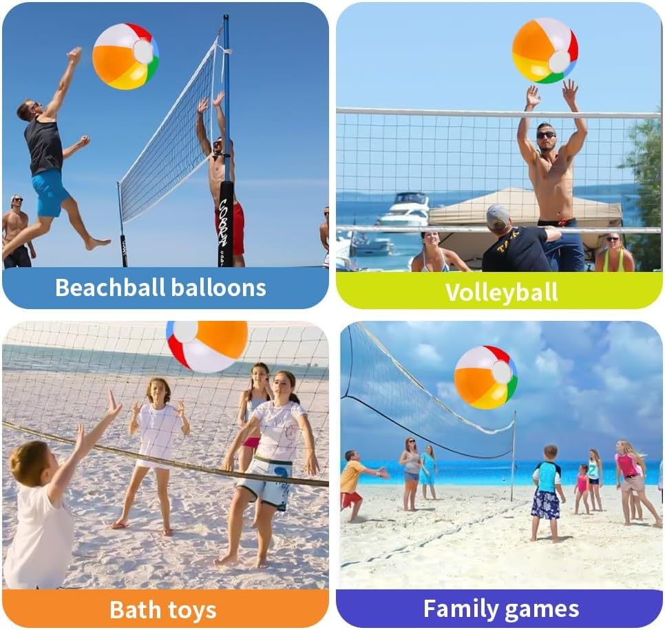 DTYDECLE 12 Stück 30cm Wasserball aufblasbar, Inflatable Beach Ball Bunte Strandball Aufblasbare Regenbogen Strand Spielzeug Ball für Sommer Wasser Pool Schwimmbad Spielzeug