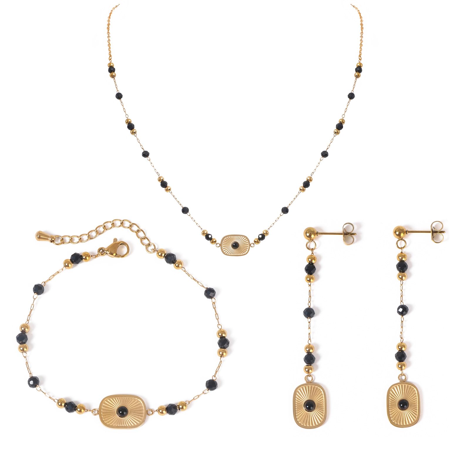 Juego de joyas de cuentas de piedra natural para mujer, juego de collar y aretes de bola redonda de acero inoxidable, regalo de Navidad para madre y esposa