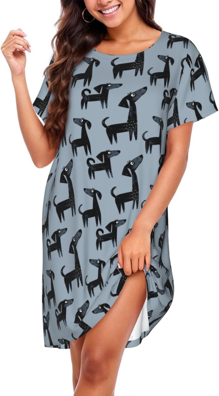 Nightgowns for Women - Short Sleeve Sleepshirts Ladies Chemise Sleep Dress Casual Print Tshirt Sleepwear