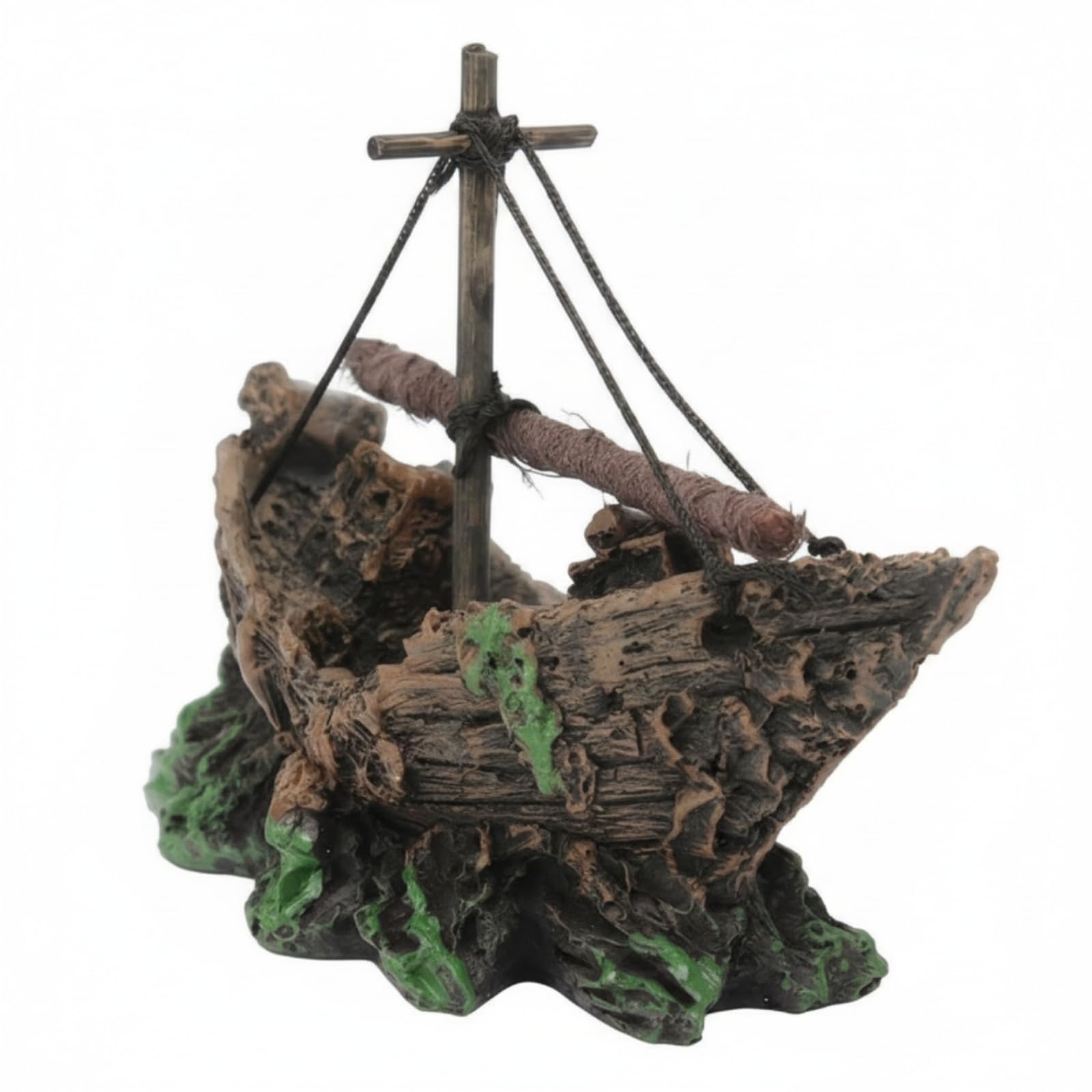 Fenteer Aquarium Resin Ship Shipwreck Ornament Decoration Figure With Safe Hideaway Opening Compact Size Resin Structure Suitable for aquariums terrariums tabletop decoration