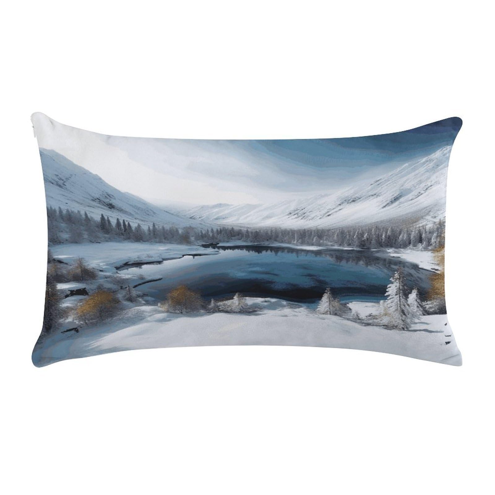 LDGSUPH Winter Mountains Snow Scene Throw Pillow Cover with Zipper Long Throw Pillow Case Anti-Fading Pillow Protector Super Soft Decorative Cushion Case Exquisite Plush Pillowcase12 X 20 in