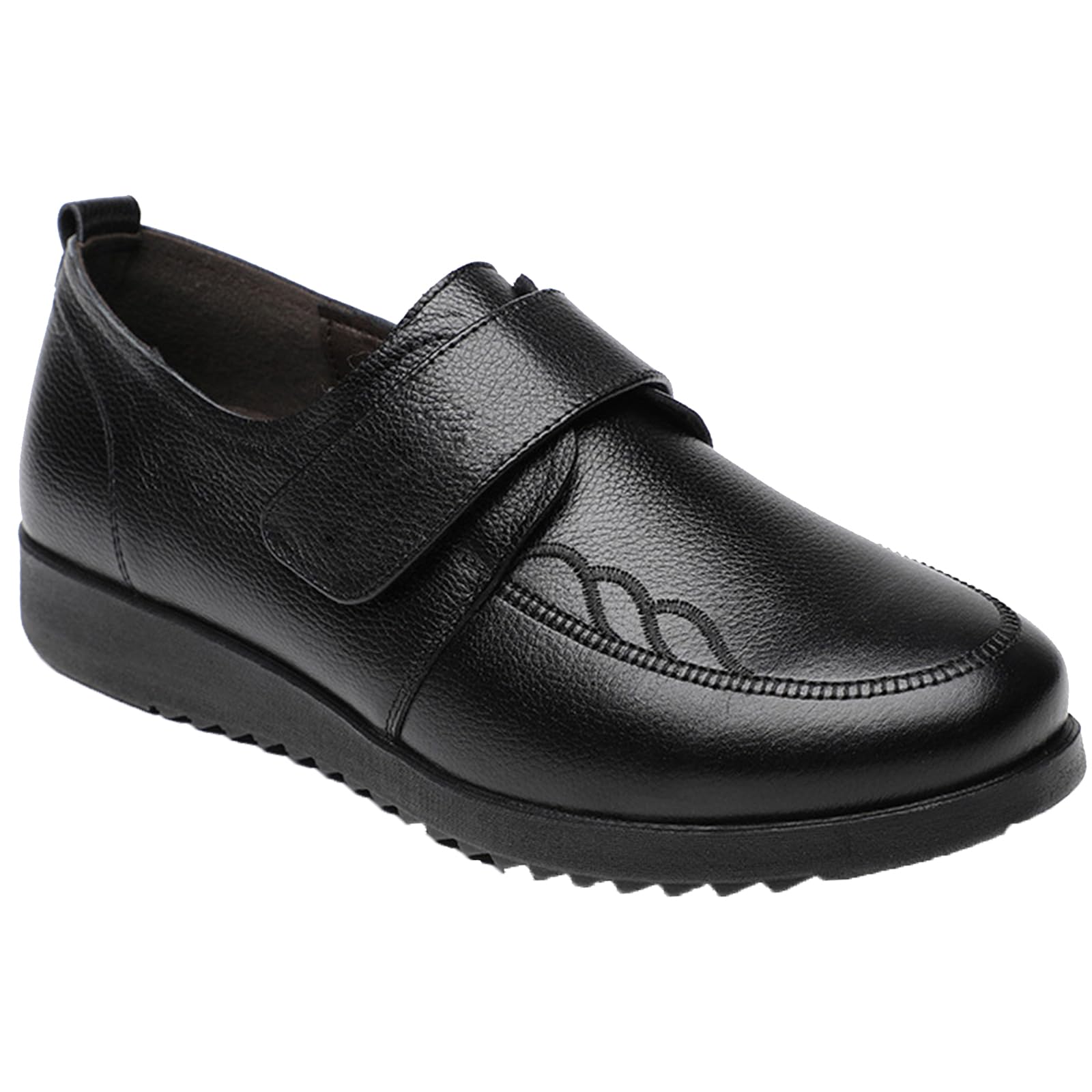 AEHO Zapatos Ancho Especial Mujer Cuero PU Air Cushion Slip On Walking Shoes Zapatillas ortopédicas para Mujer sin Cordones ortopédicos con colchón de Aire,Negro,41/255mm