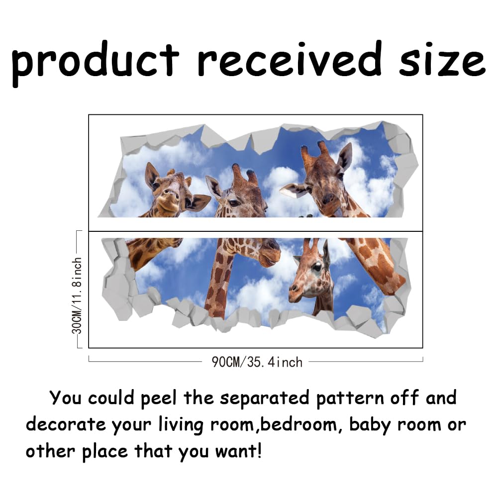 SUPERDANT 3D Break Giraffes Wall Sticker Giraffes Head Under Sky Wall Decal Vinyl Art Mural Animal Creative Peel and Stick for Bedroom Kid's Room Baby Shower Nursery Party Wall Decor - Image 3