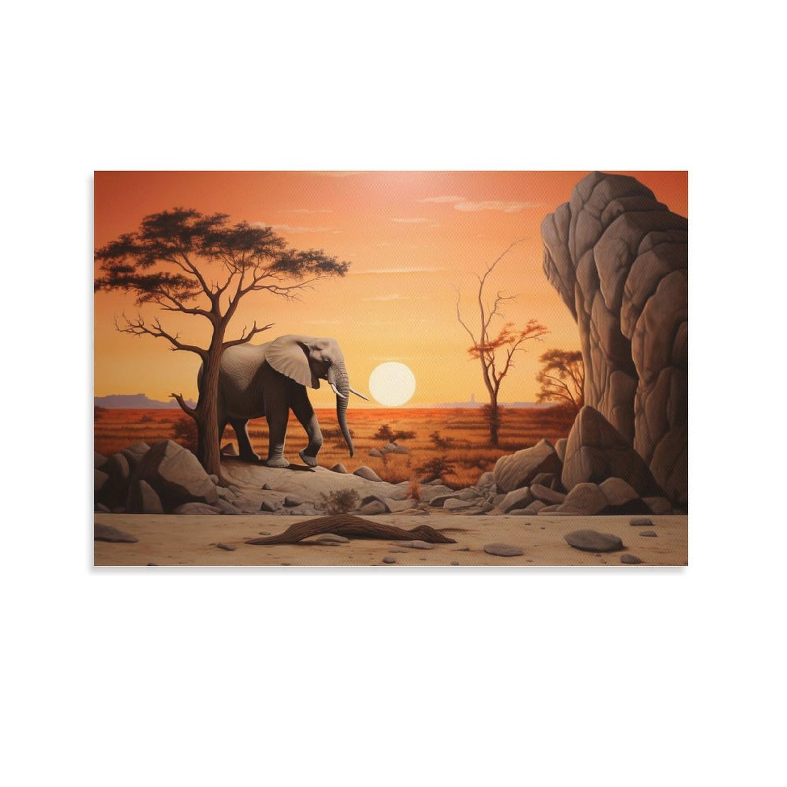 AYAROS Interesting Elephant Painting Poster Sunset Natural Landscape Animal Canvas Wall Art Prints Painting for House Room Unframed 08x12 inch