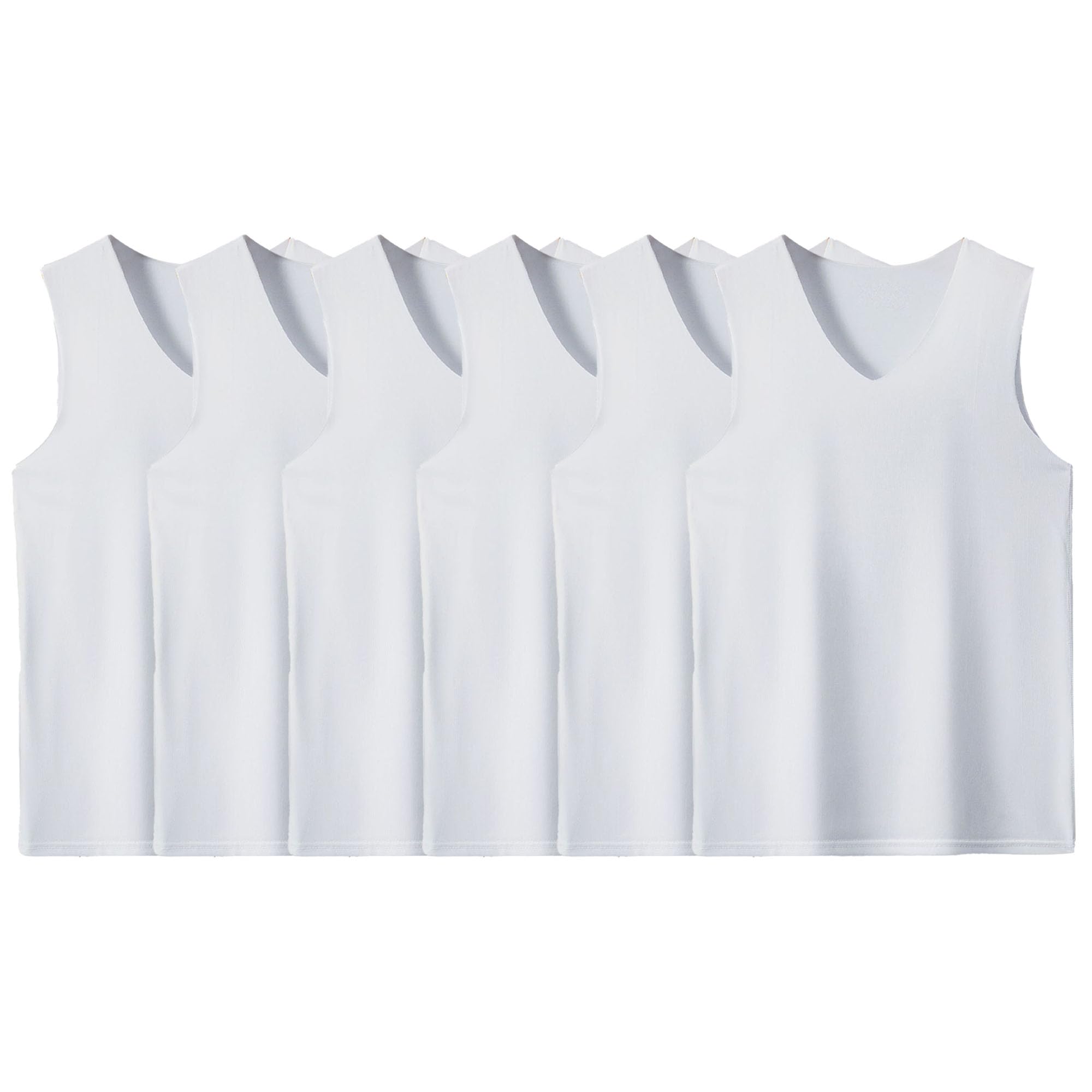 QOAAIE 6 Pack Men's Plain Tank Tops Sleeveless V Neck Workout Running T-Shirts Slim Fit Soft Breathable Undershirts (White-6PC,4XL)