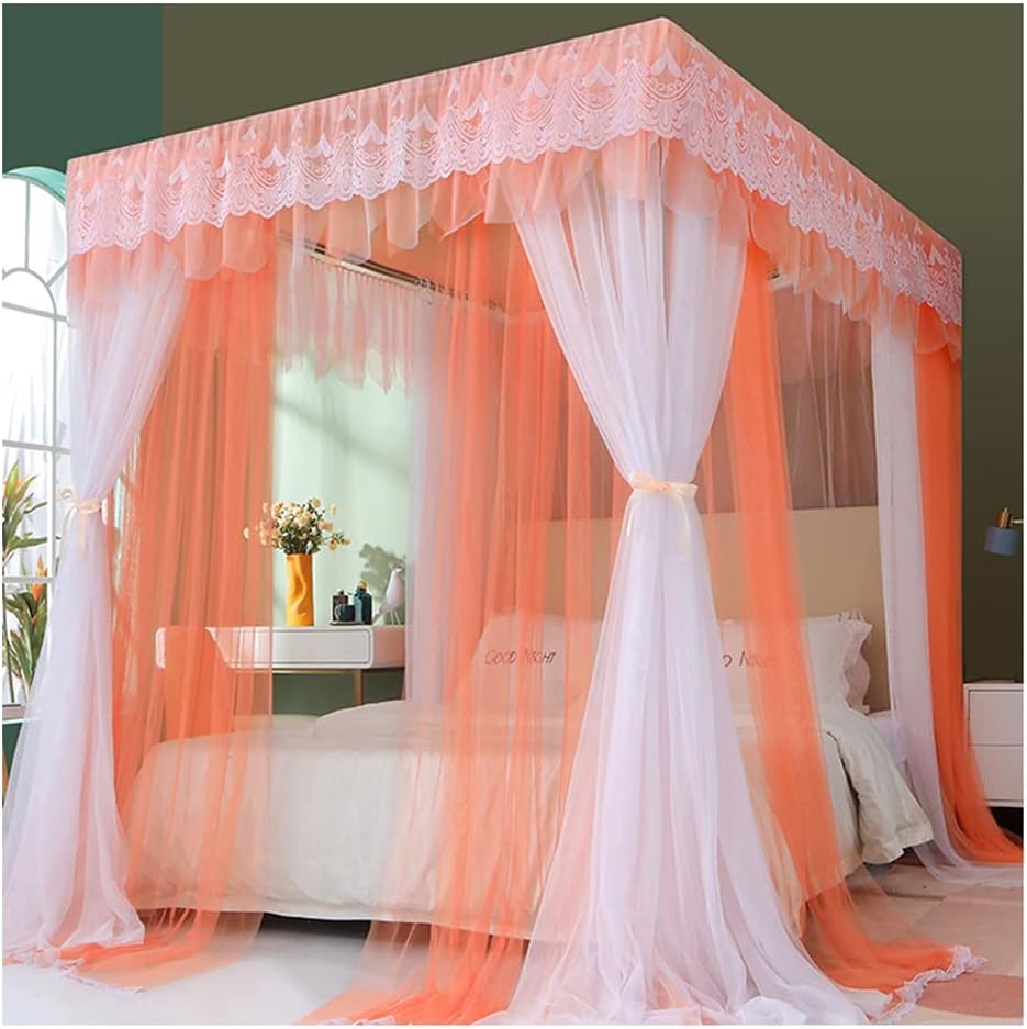 Fabric Bed Drapes Mesh Protection Canopy Shielding Netting,Bed Tents,Bed Canopy Floor-Standing Mosquito Net, Princess Tent with Stand, Easy to Remove Bed Curtain, Suitable for 1.5/1.8/2m (Co