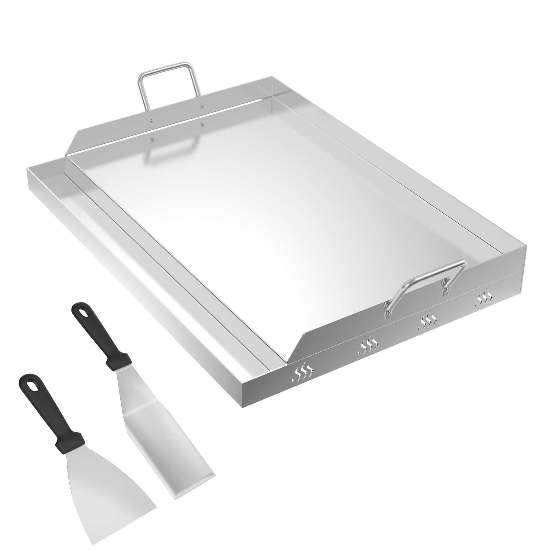 ACXIN Plancha - Piastra per barbecue in acciaio inox, 54 x 41 x 7 cm, con griglia per olio e maniglie, accessorio universale per barbecue a gas, barbecue a carbonella, carrello per barbecue, con 2