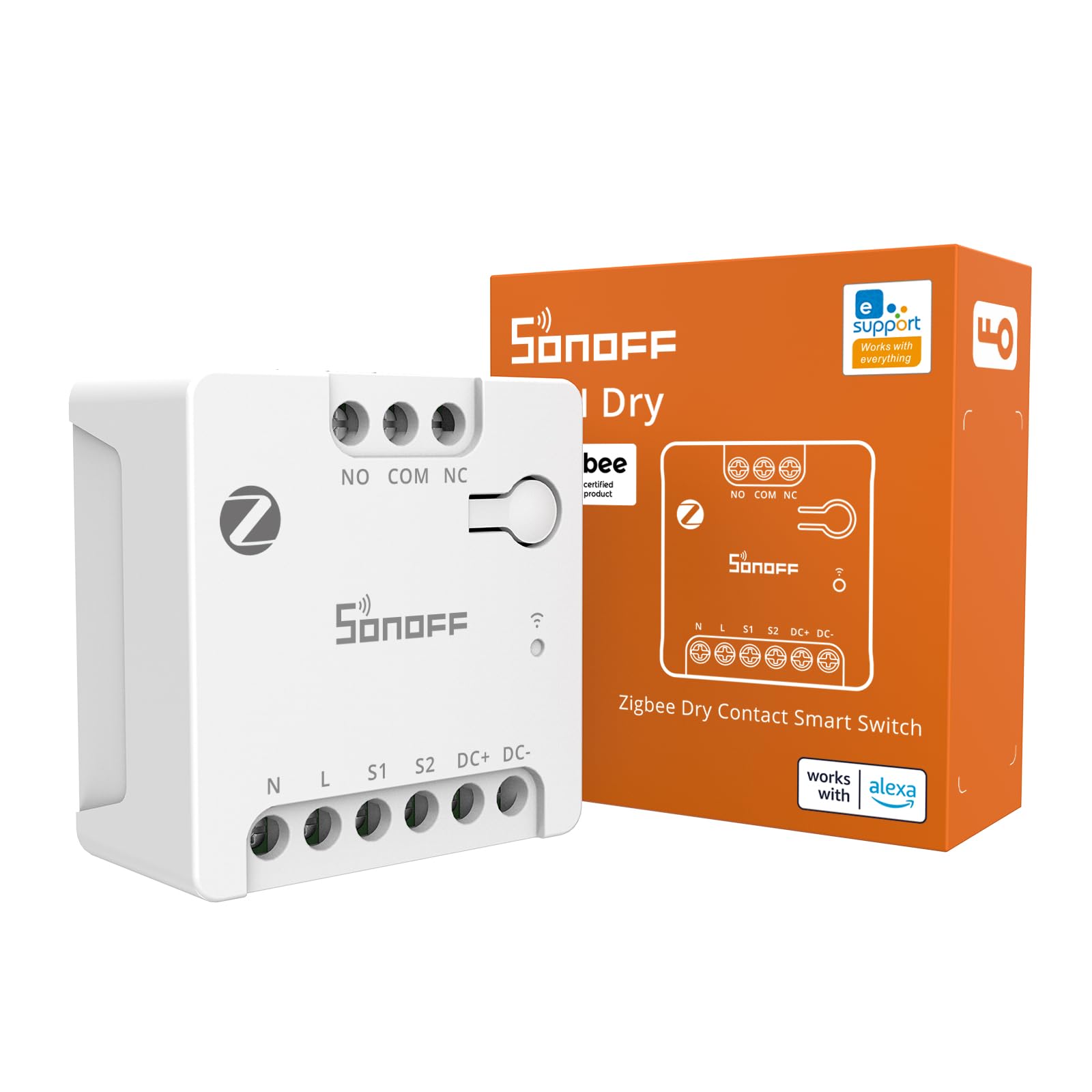 SONOFF MINI-ZBD Zigbee 3.0 Relé de contacto seco, entrada CA/CC, compatible con concentradores Zigbee, funciona con Alexa y Google Home, relé inteligente para puertas de garaje, calderas, motores de