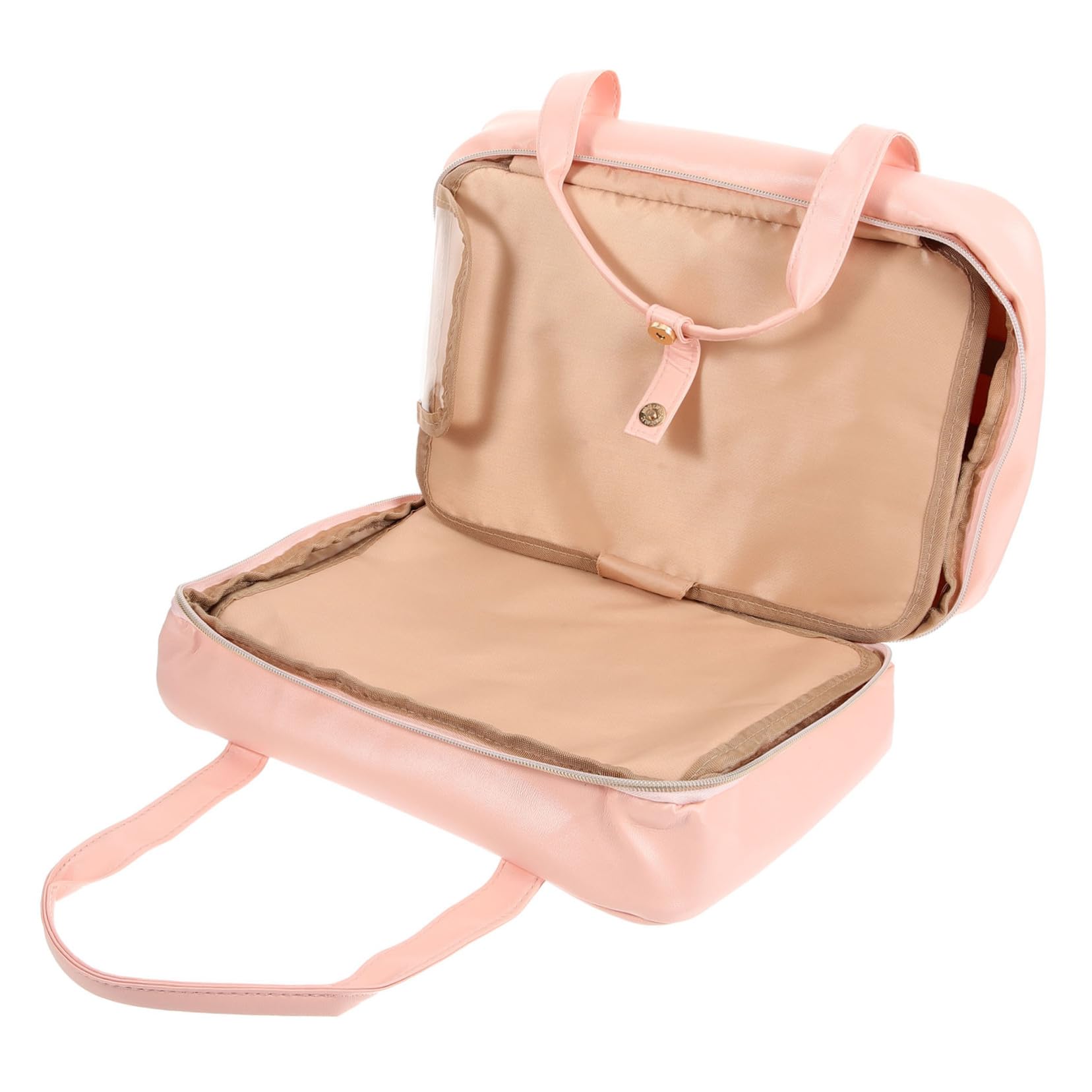Neceser de Viaje Colgante para Mujer, Bolsa de Maquillaje de PU Rosa Múltiples Compartimentos y Asa, Adecuado para Viaje y Uso Exterior