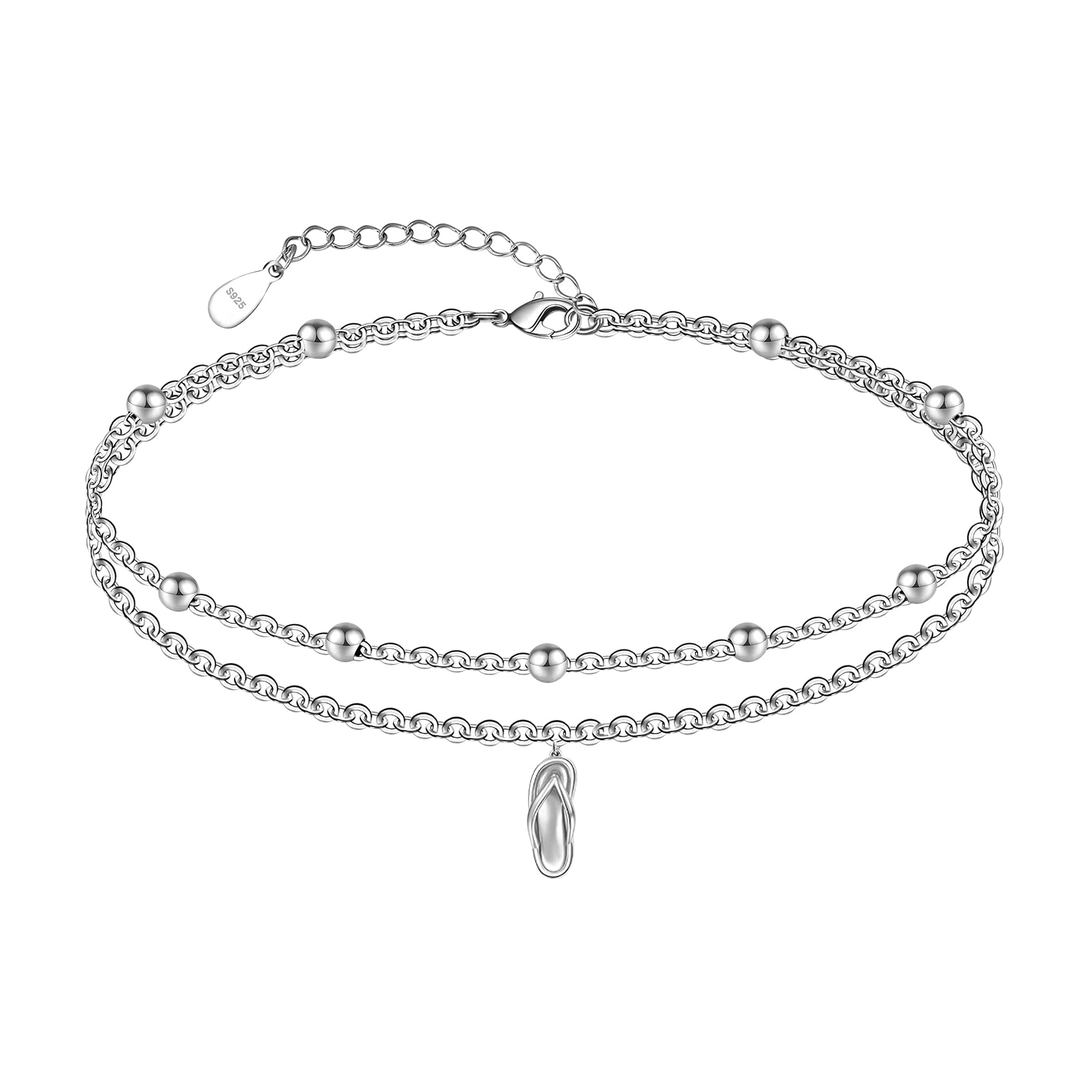 CHIC &amp; ARTSY 925 Sterling Silver Ankle Bracelets for Women, Adjustable Layered Foot Chains with Nature &amp; Symbol Charms, Lightweight Comfort Fit Boho Beach Everyday Jewelry