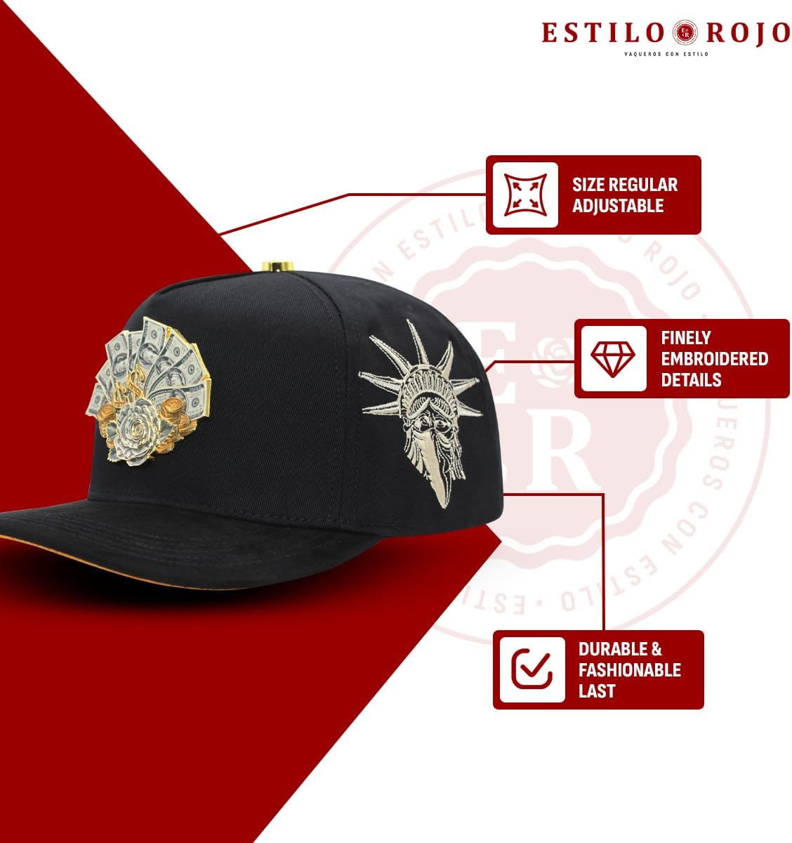 Ferreti – FT160 – Original Snapback Hat – Trucker Baseball Cap – Adjustable Money Fan Embroidered Design – Black