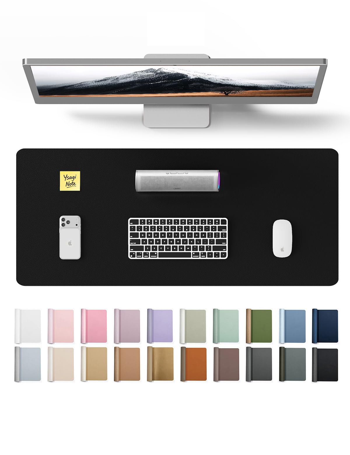 YSAGi Leather Office Desk Pad Protector, Large Mouse Pad, Non-Slip, PU Leather, Laptop Desk Blotter, Waterproof Writing Pad for Office and Home, Black, 23.6" x 13.8"