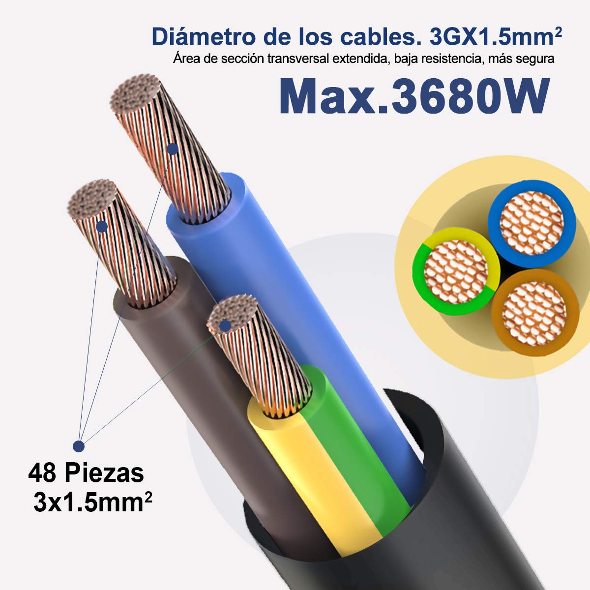 ExtraStar Cable de alimentación de bobina enrollable de 20 metros y 4 enchufes (2P+T) (20M) …
