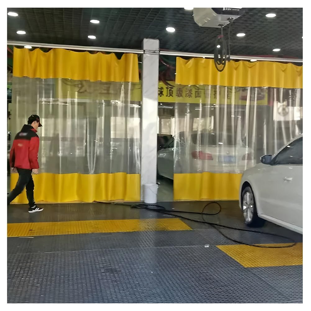 Zfmnoyev Rideaux De Séparation pour Garage, Panneaux en Vinyle Industriel Transparent, Rideau Suspendu en PVC De 0,6 Mm D'épaisseur avec Œillets Métalliques(Jaune,3x2m/9.8x6.6ft)