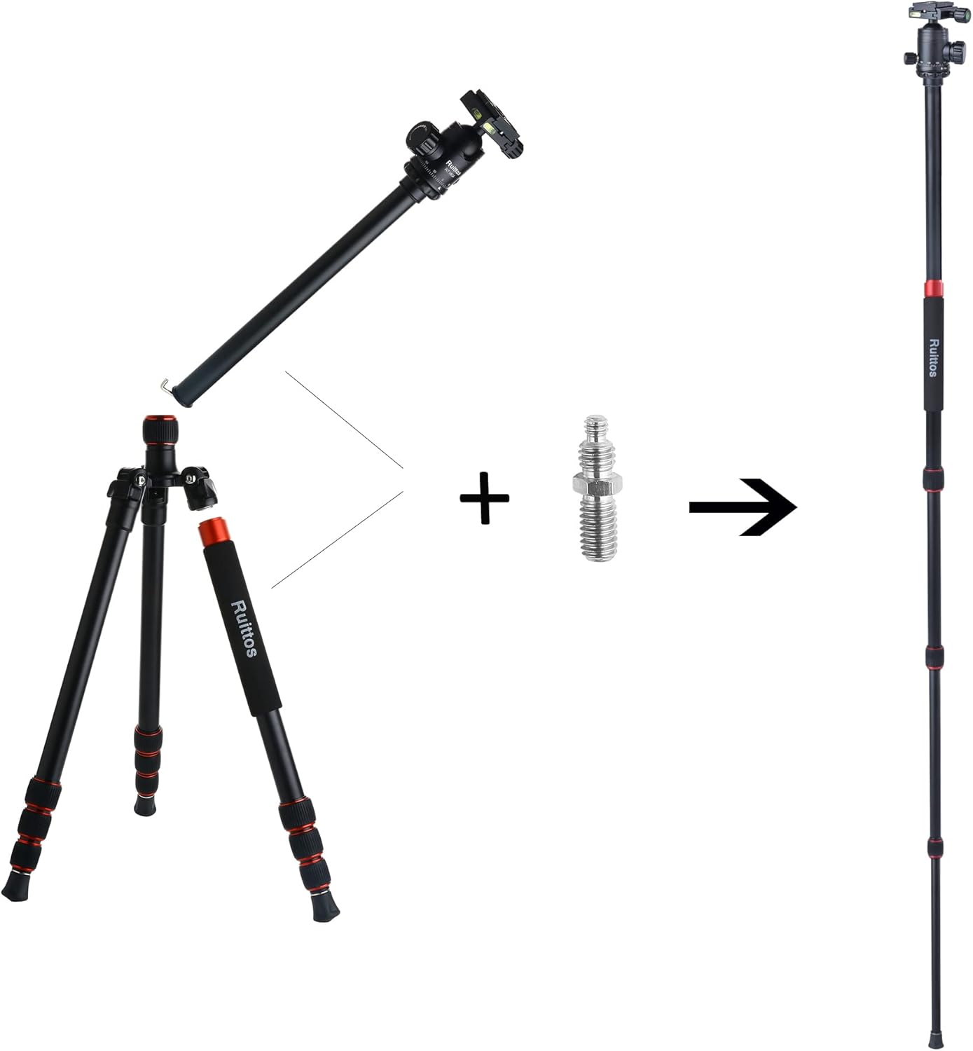64” Camera Tripod and Monopod Kit with Panoramic Ball Head, Heavy Duty Complete Tripod for Canon, Nikon, Sony...Aluminum Alloy Made, Durable, Stable and Silk for Photography, Videography