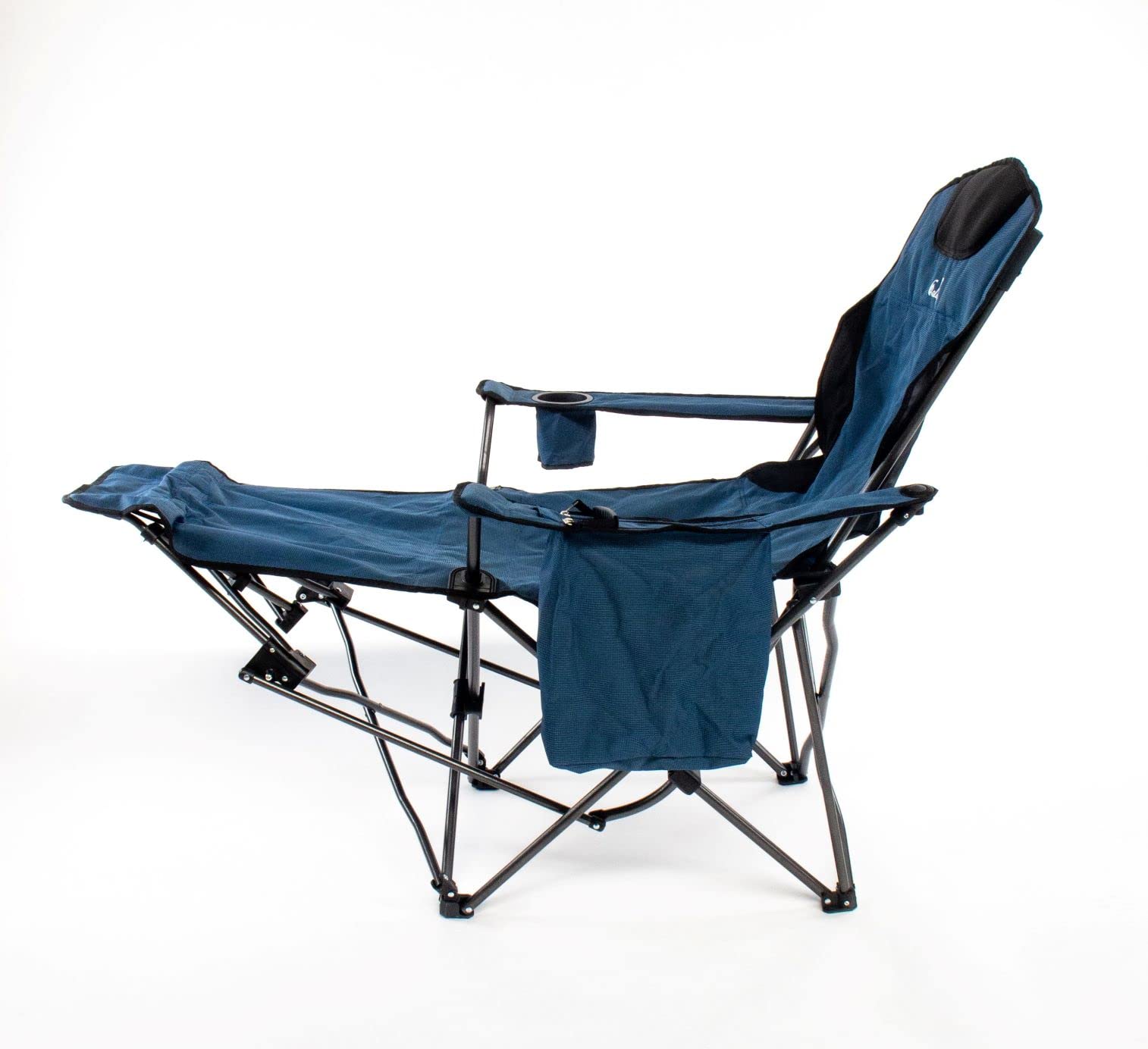 Callieway Faltbarer Camping Stuhl Relax Liegesessel Bonnie Q mit Fußstütze und Staufach (Blau)