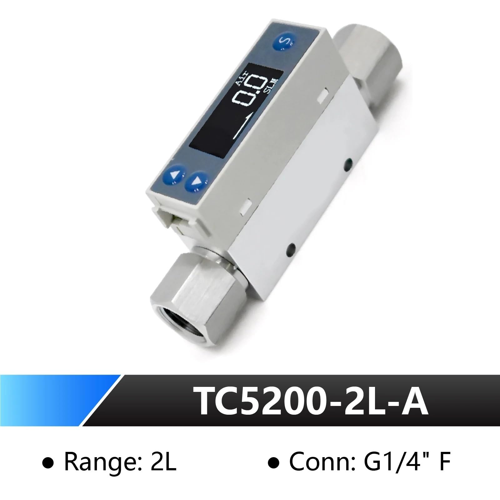 Medidor de caudal de agua, TC5200 Medidor de flujo másico de gas de bajo flujo Sensor térmico 4-20 mA Pantalla digital RS485 for aire, oxígeno, nitrógeno(TC5200-2L-A)