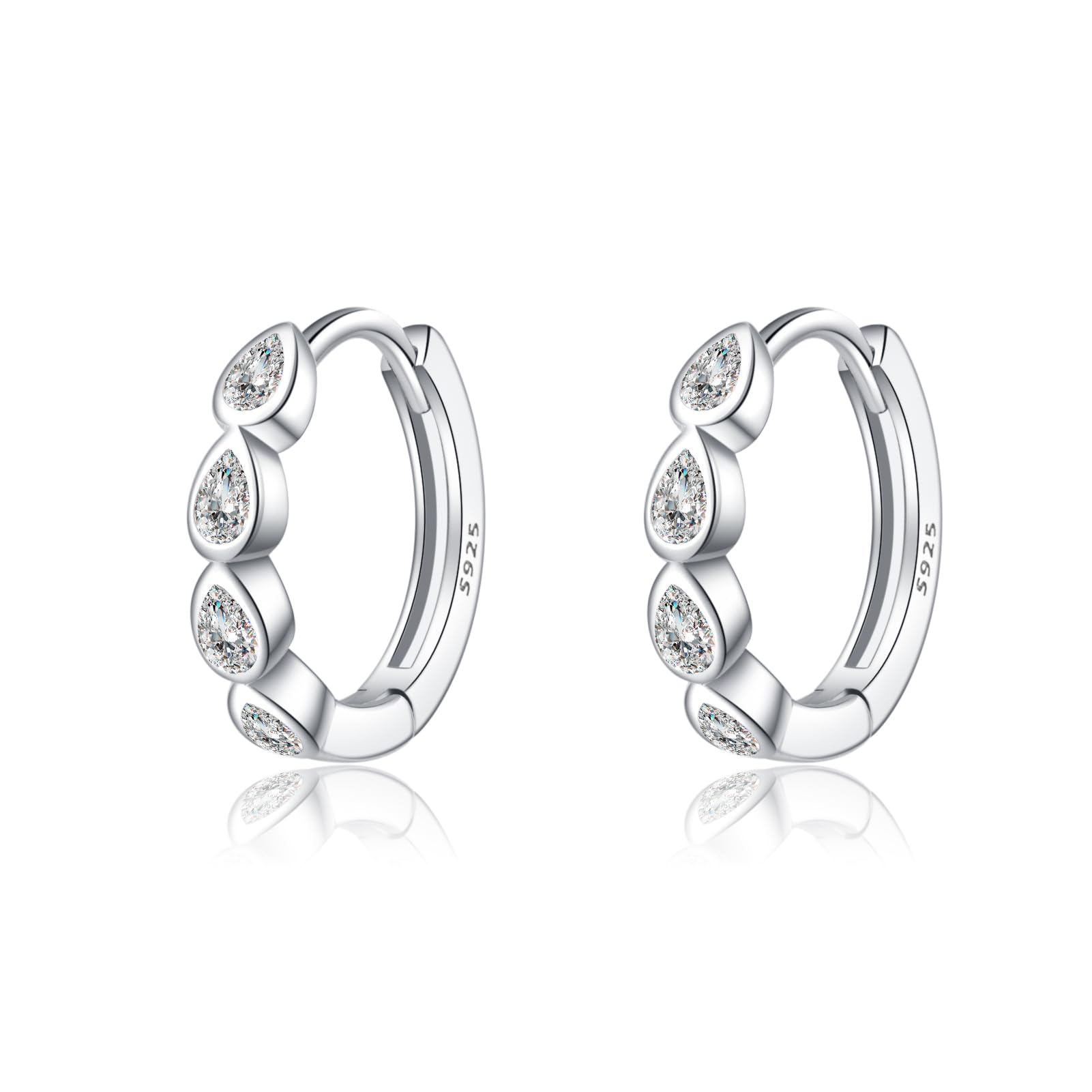 SLUYNZSolid 925 Sterling Silver Small Teardrop Hoop Earrings for Women CZ Waterdrop Hoop Earrings Huggie Infinity Earrings