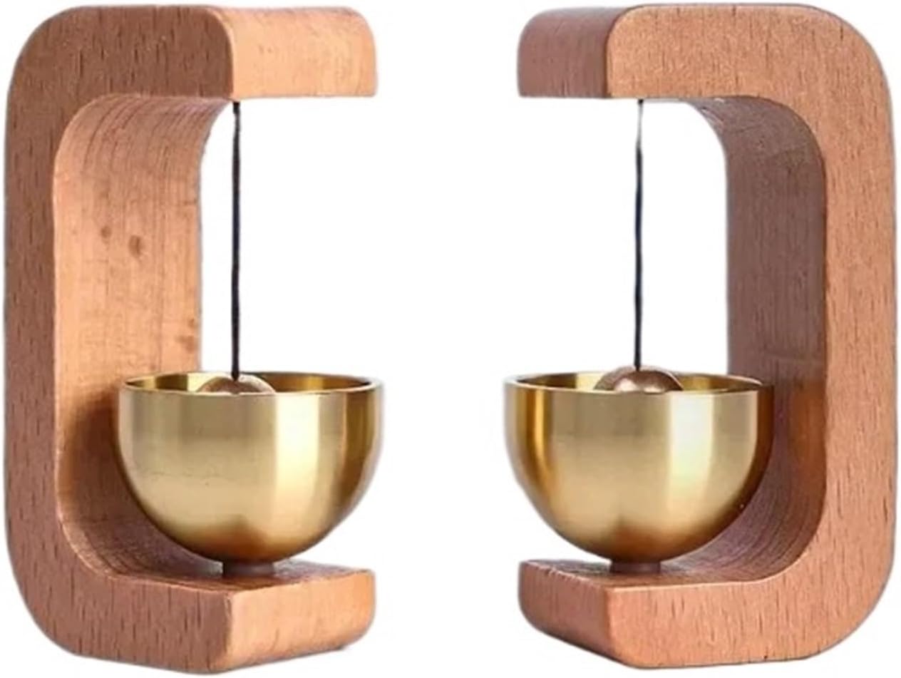 Doorbell 4/10pcs Solid Wooden Round Doorbell with Magnetic Brass Wind Chimes Wireless Jingle Bell Entrance Bell Pendant for Home Decoration(B-Natural,4pcs)
