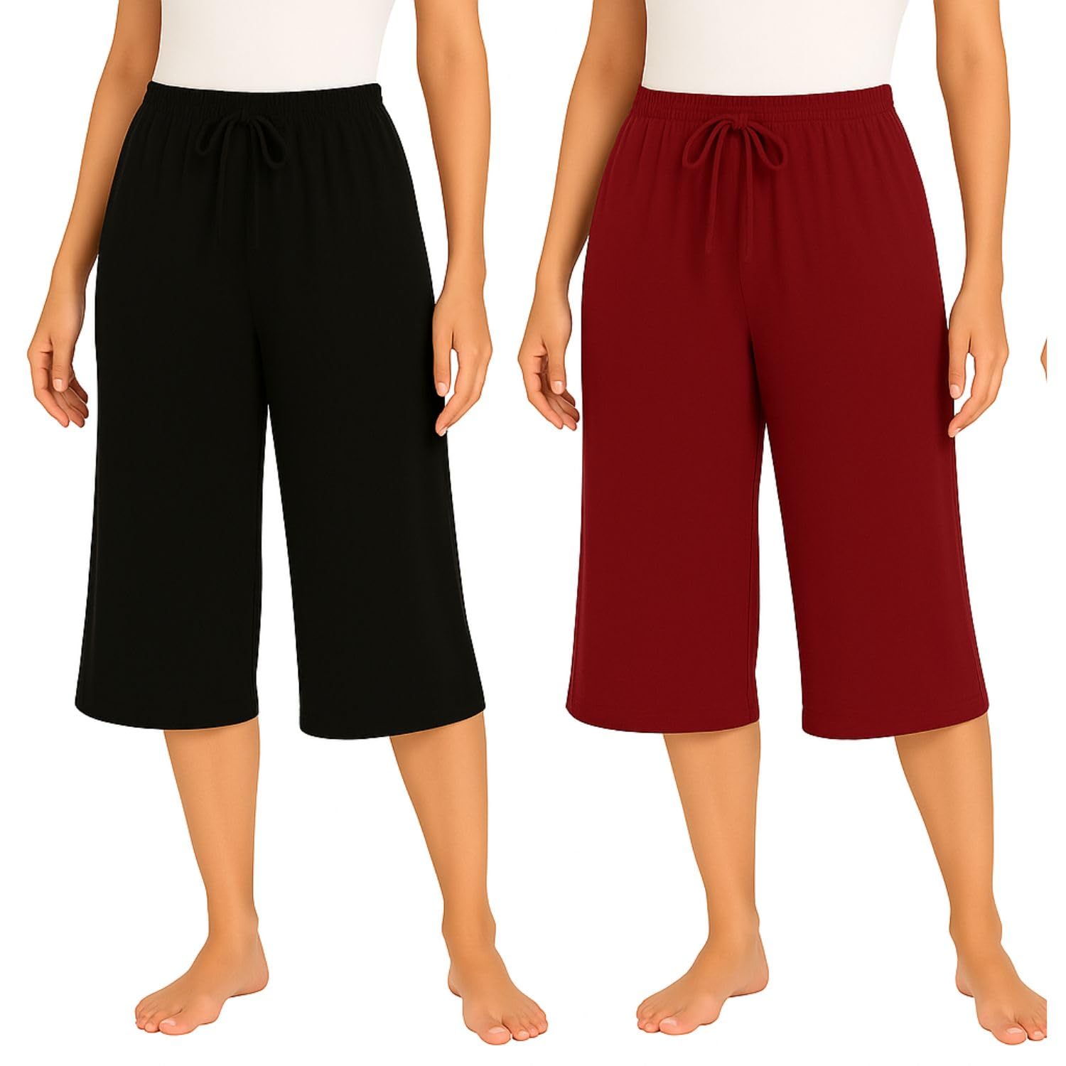 brand flex Womens Wide Leg Capris, 3/4 th Capri with Loose Fit (Pack of 2)-picture-5